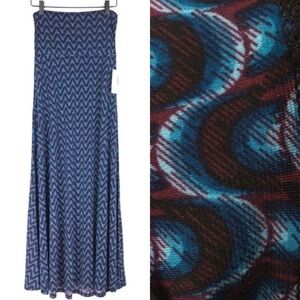 LULAROE Maxi Skirt Retro Mod Geo 60s 70s Disco Burgundy Blue Black Size XXS NWT